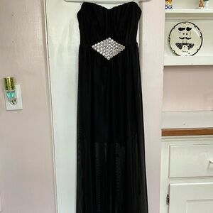 Strapless Black Evening Gown- Little Black Dress with Sheer Over- NWOT Small
